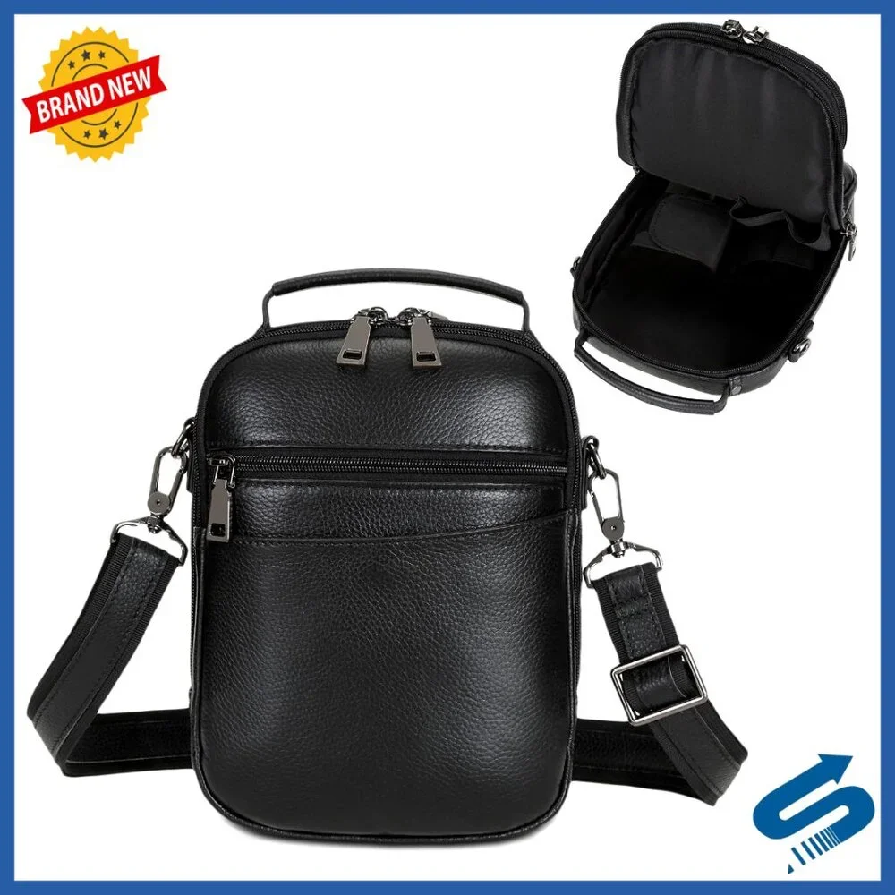 Italian Leather Crossbody Gun Pouch with Holster, Multi-Pocket Tactical Bag
